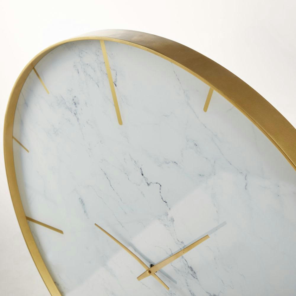 KARAT - Horloge murale en métal doré et verre imprimé effet marbre D90