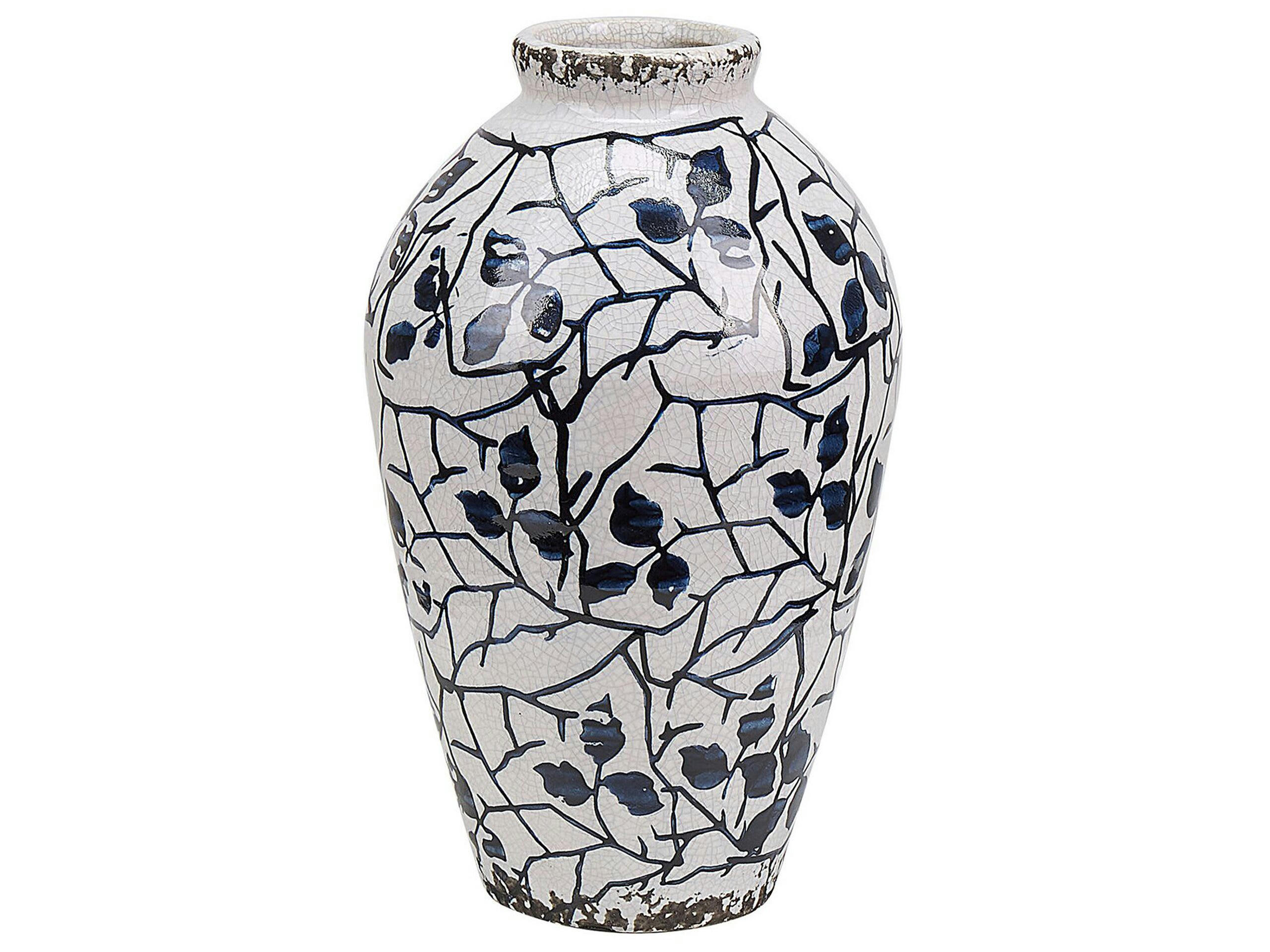 MALLIA - Vase à fleurs blanc et bleu marine 22 cm