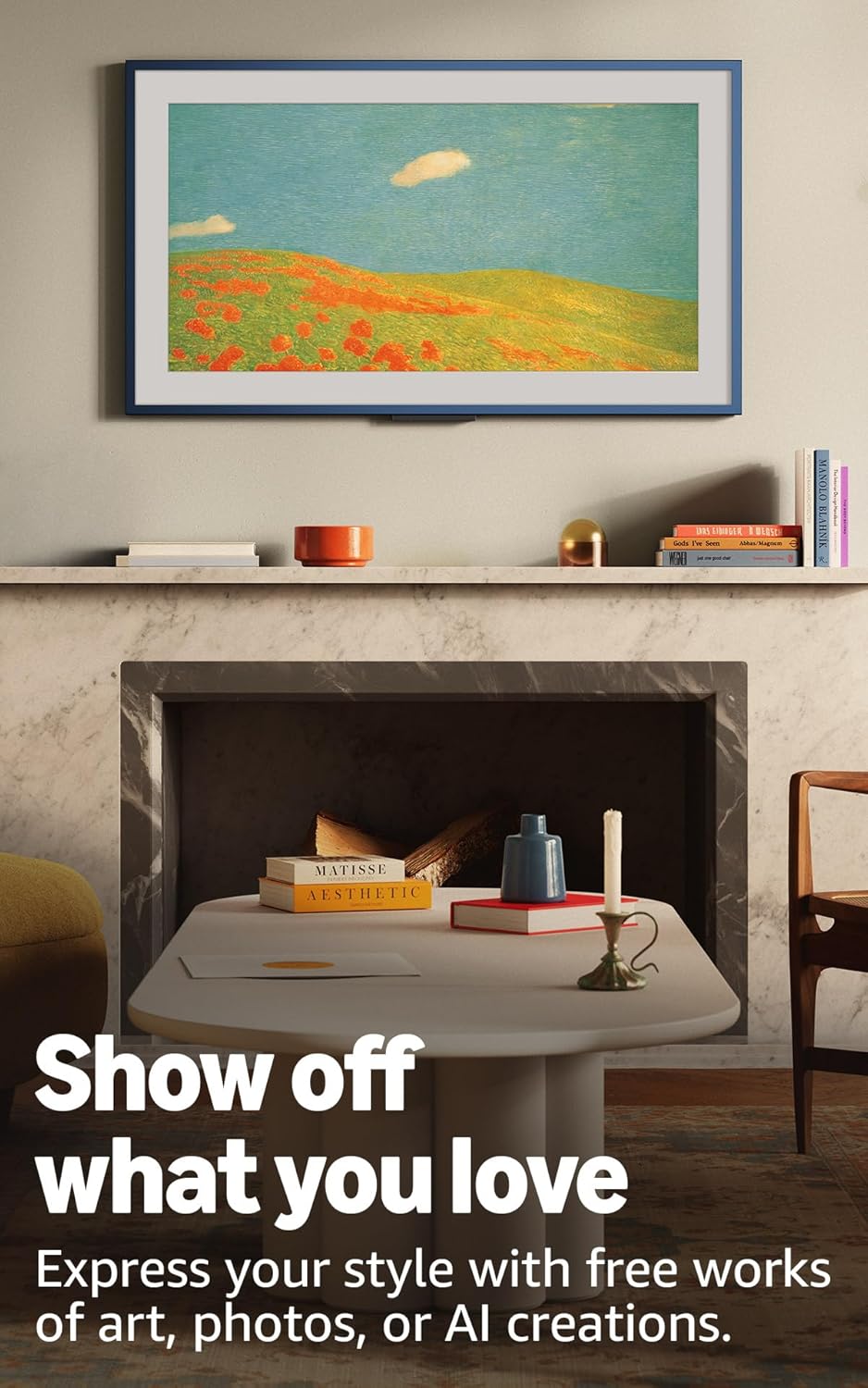 Amazon Ember Artline 55 with Fire TV (newest model), 4K Ultra HD QLED smart TV with free art and photos, anti-glare display, custom frames, Dolby Vision, find shows faster with Alexa+ - Walnut