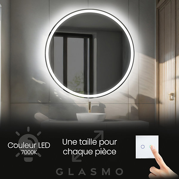 Miroir de Salle de Bain LED - Anna, 60x60 cm, LED Lumineux Miroir avec éclairage, Blanc Froid 7000K