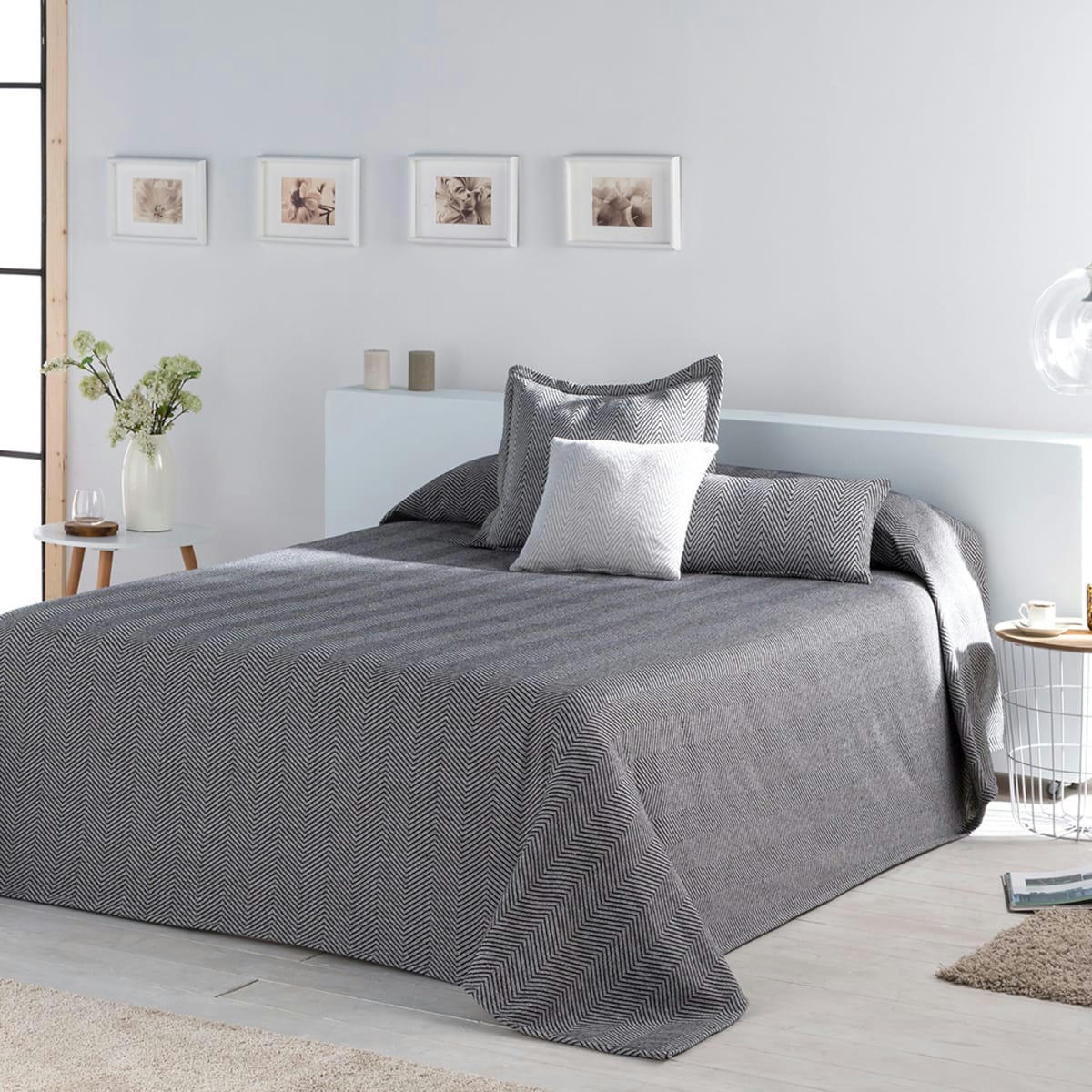 PAINES CL - Couvre lit en coton gris 250x270