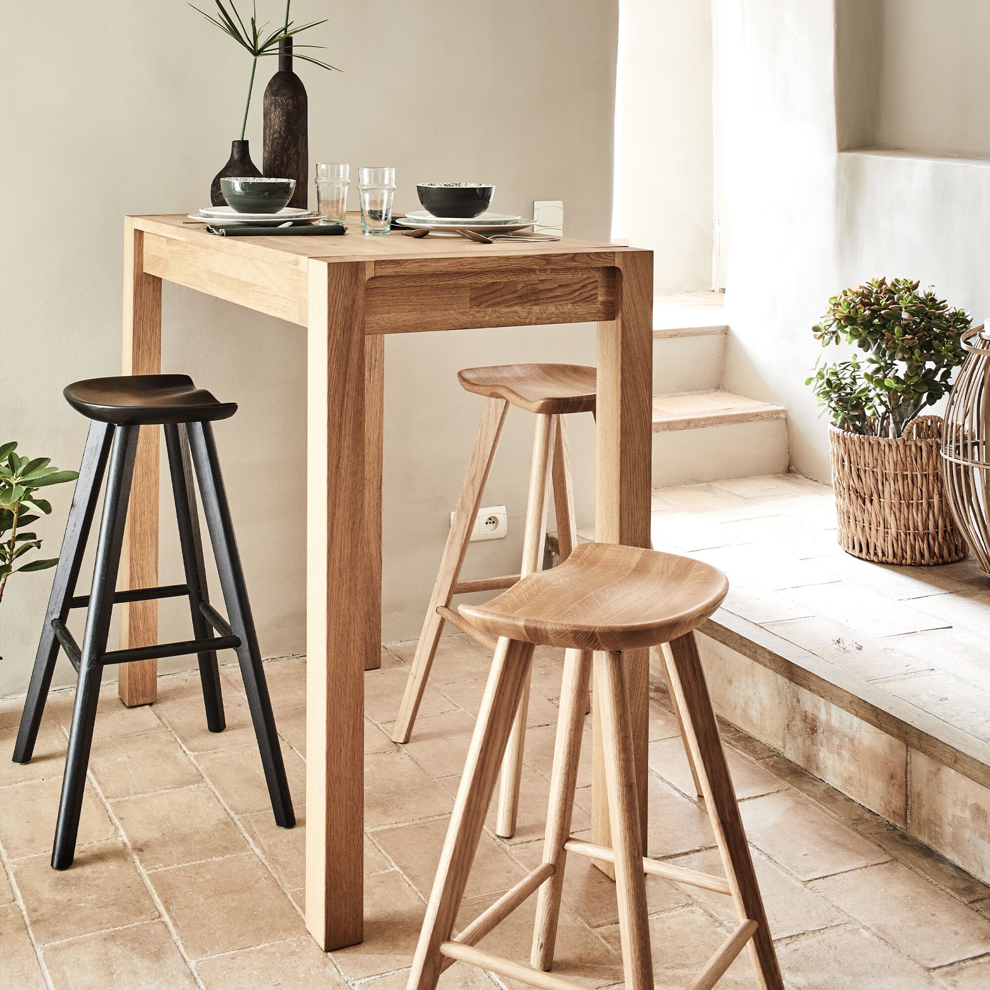 KOA - Tabouret haut en chêne massif H66cm -bois clair