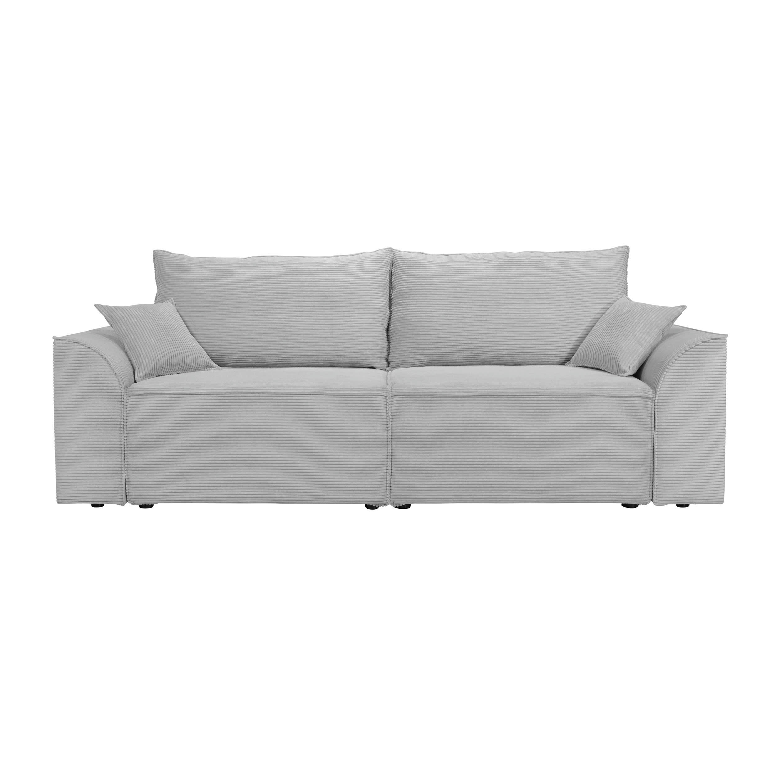 VARENNE - Canapé droit convertible 3 places en velours côtelé gris clair