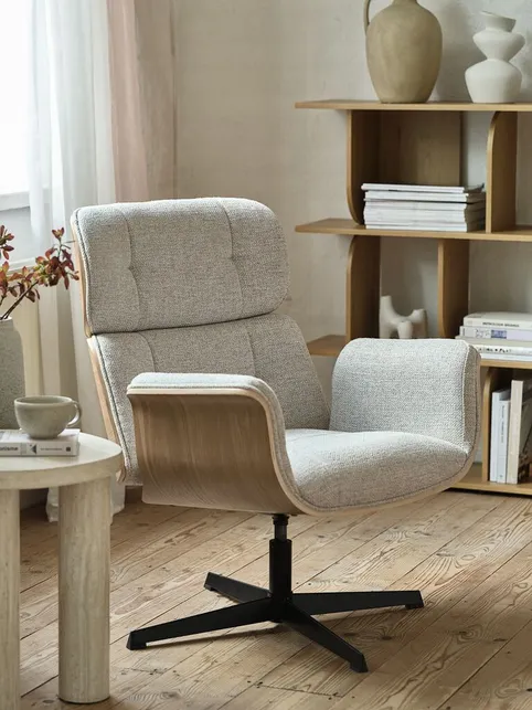 Lænestol ALLINGE drejebase beige stof/sort