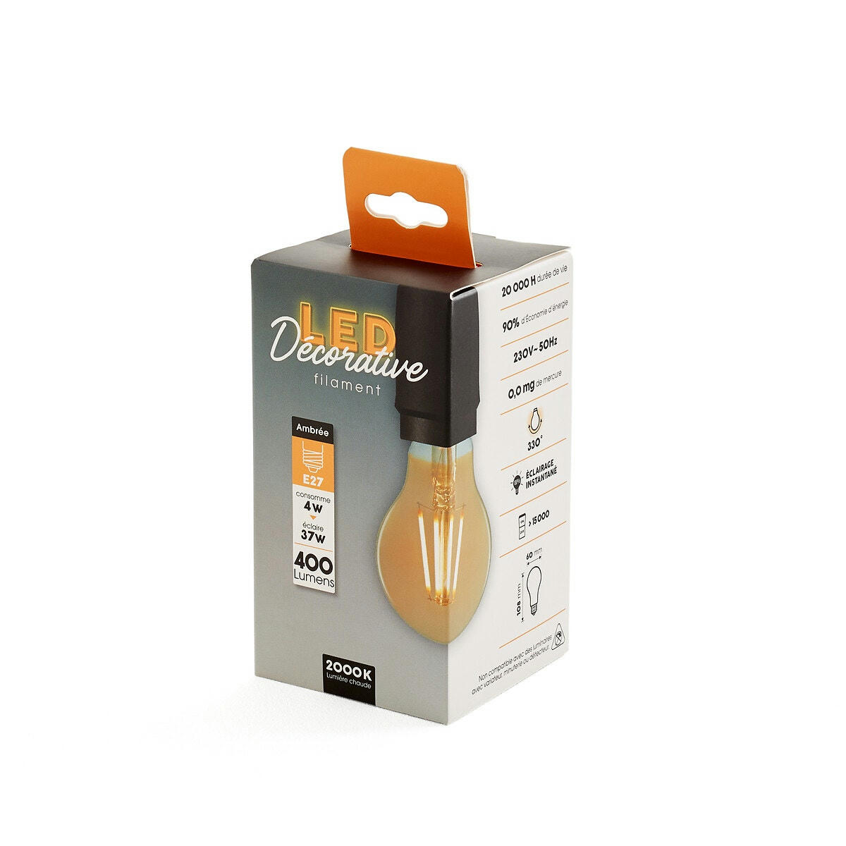 Ampoule globe ambre Ø6 cm, Baulind