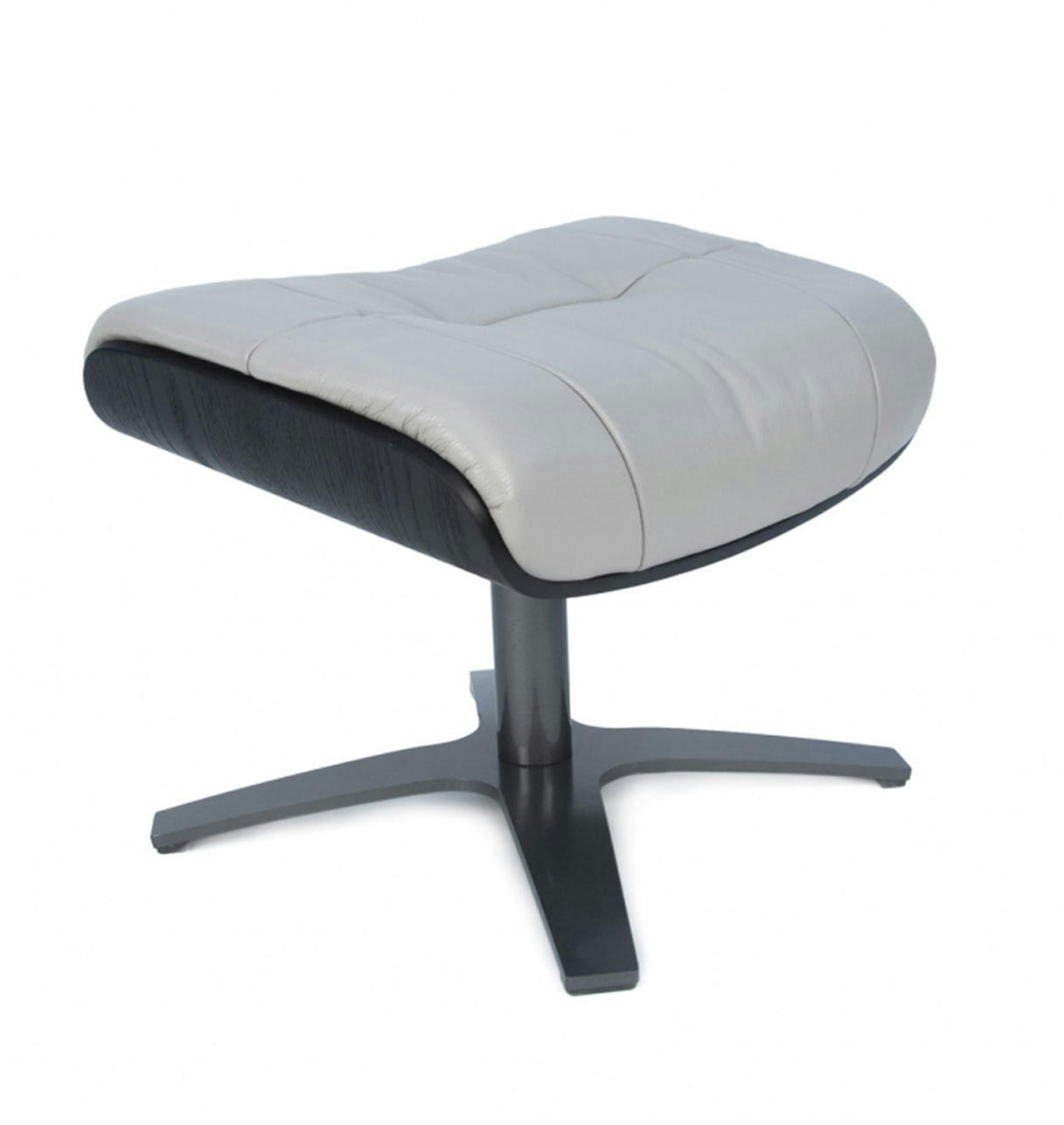 VÉGA - Pouf Cuir et Chêne Noir - Cuir Gris