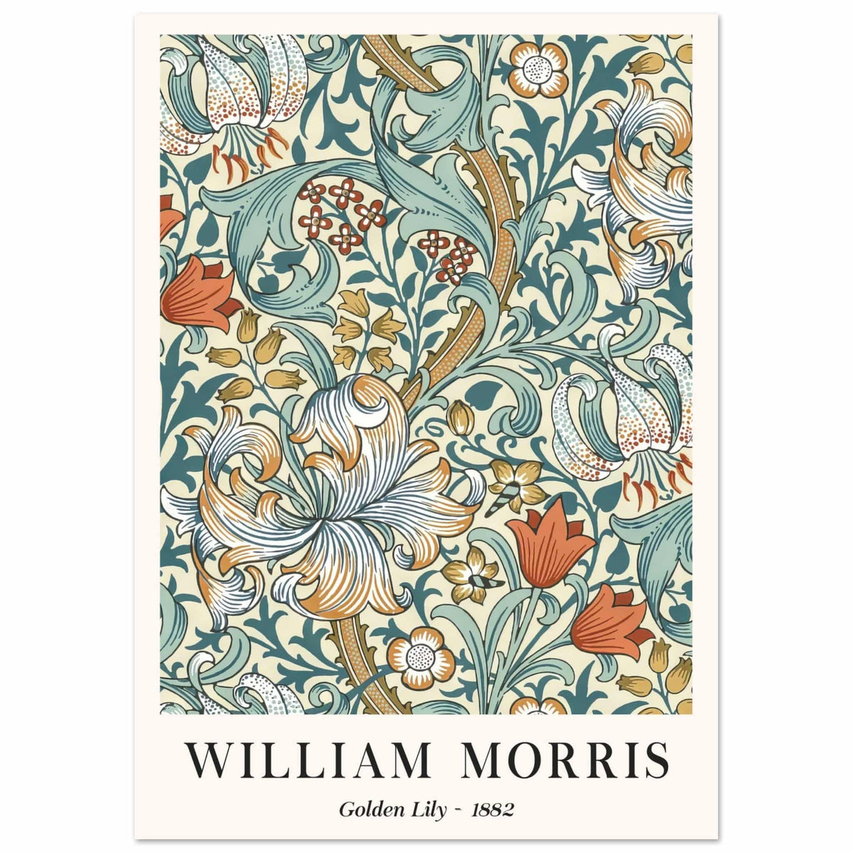 Artfulprints Poster William Morris - Golden lilly II 1882  - A4 21x29.7 cm - Groen