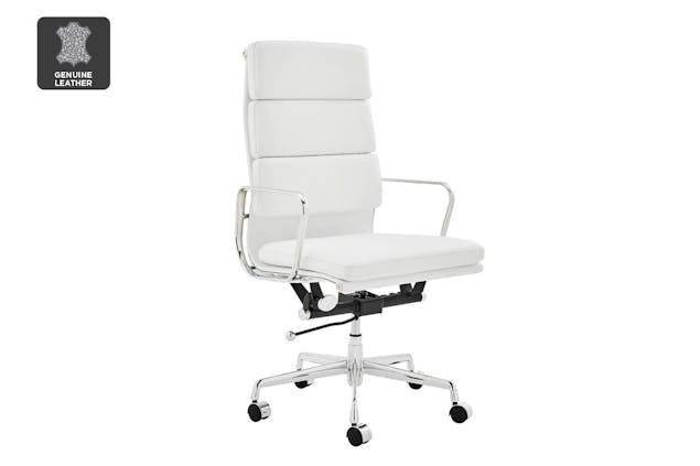 NNEKGE Replica Eames Group StandardPadded High Back Office Chair (White Leather)