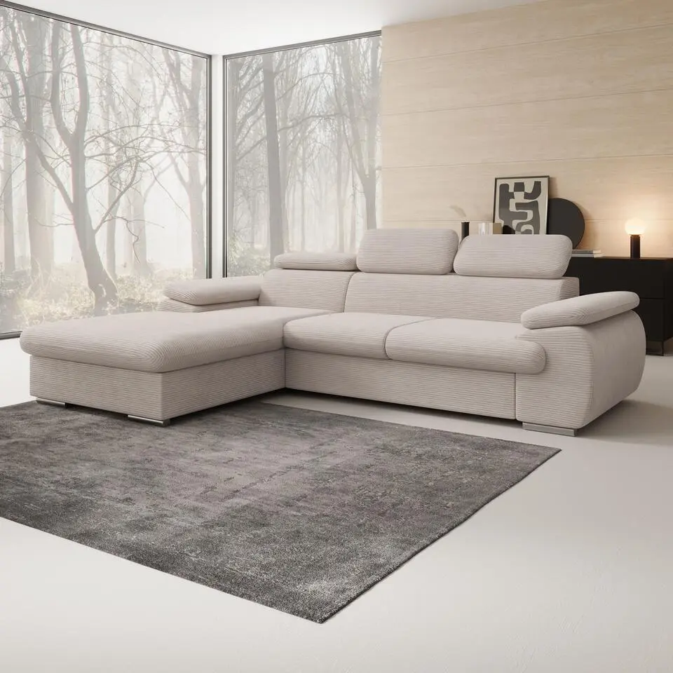 Meubella - Hoekbank Cordoba - Beige - Ribstof - Links