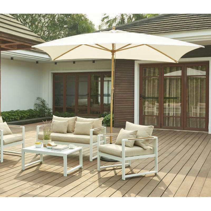 - Parasol droit en bambou contreplaqué et tissu beige clair