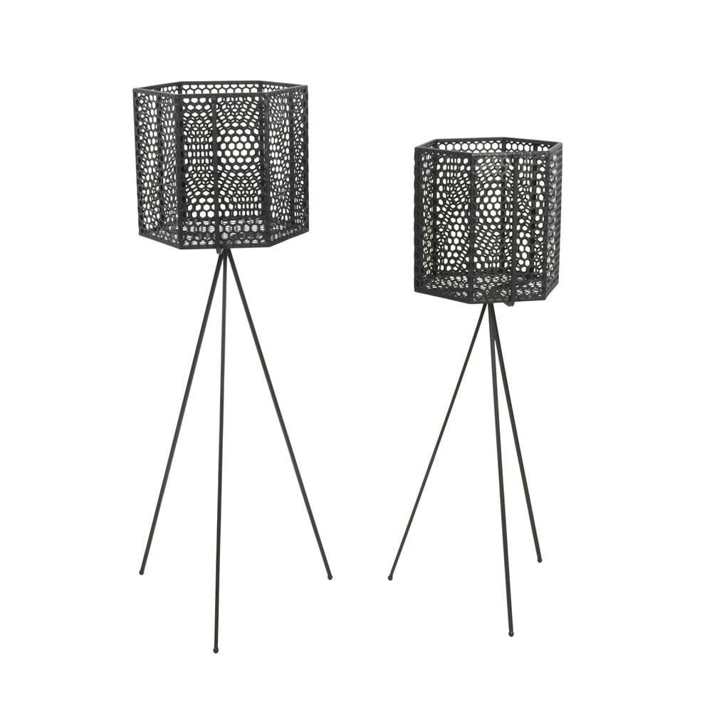 MESH HEXAGON - Set de 2 pots à fleurs noirs