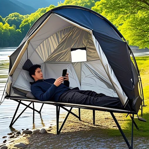 NNETM Military Off-Ground Single Tent Bed (2-in-1)