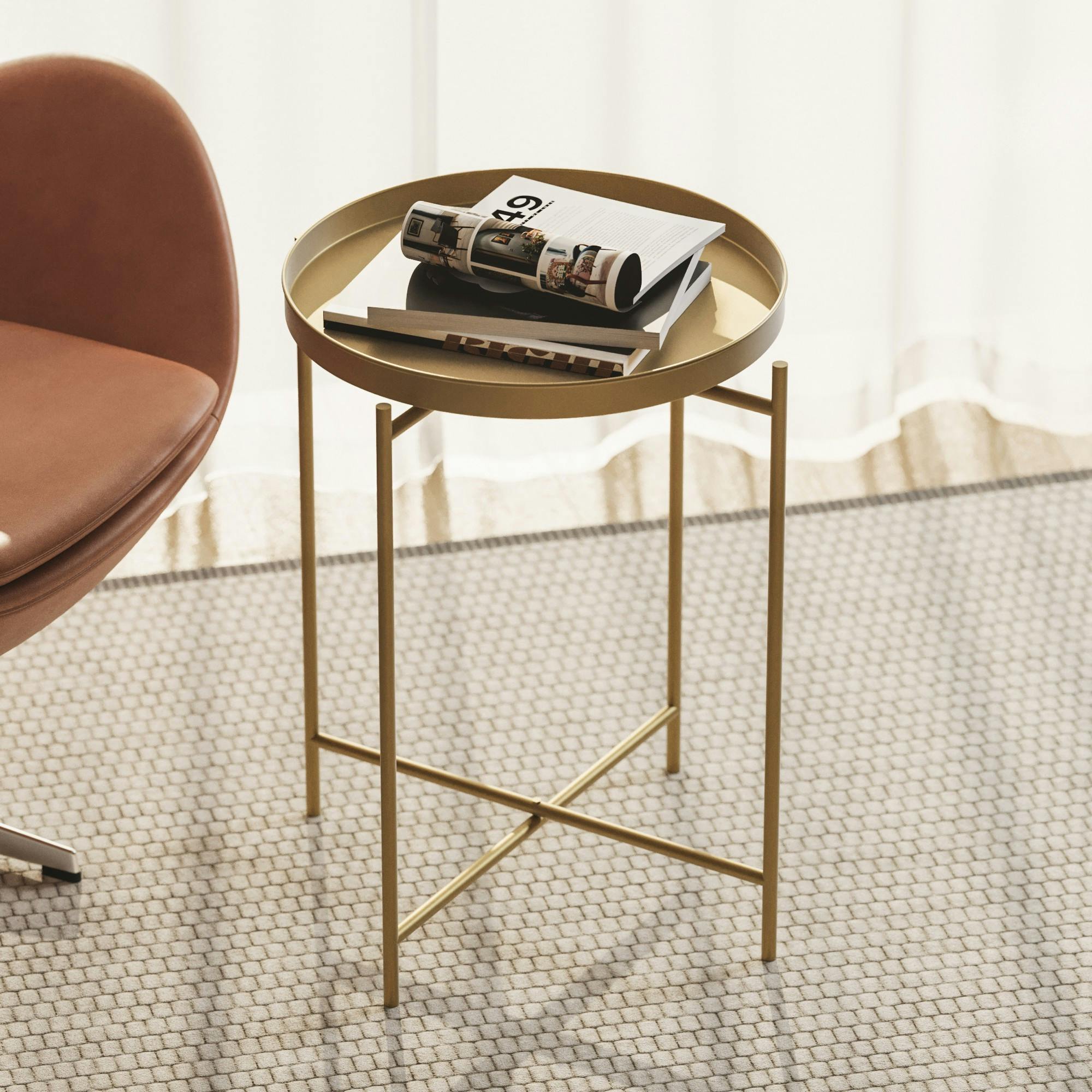 Petite table d'appoint dorée - structure ronde, métal SFAX