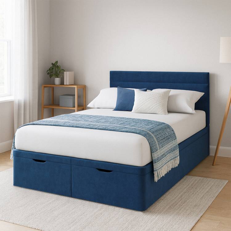 Millbrook Miller Double Velvet End Lift Ottoman Bed - Blue