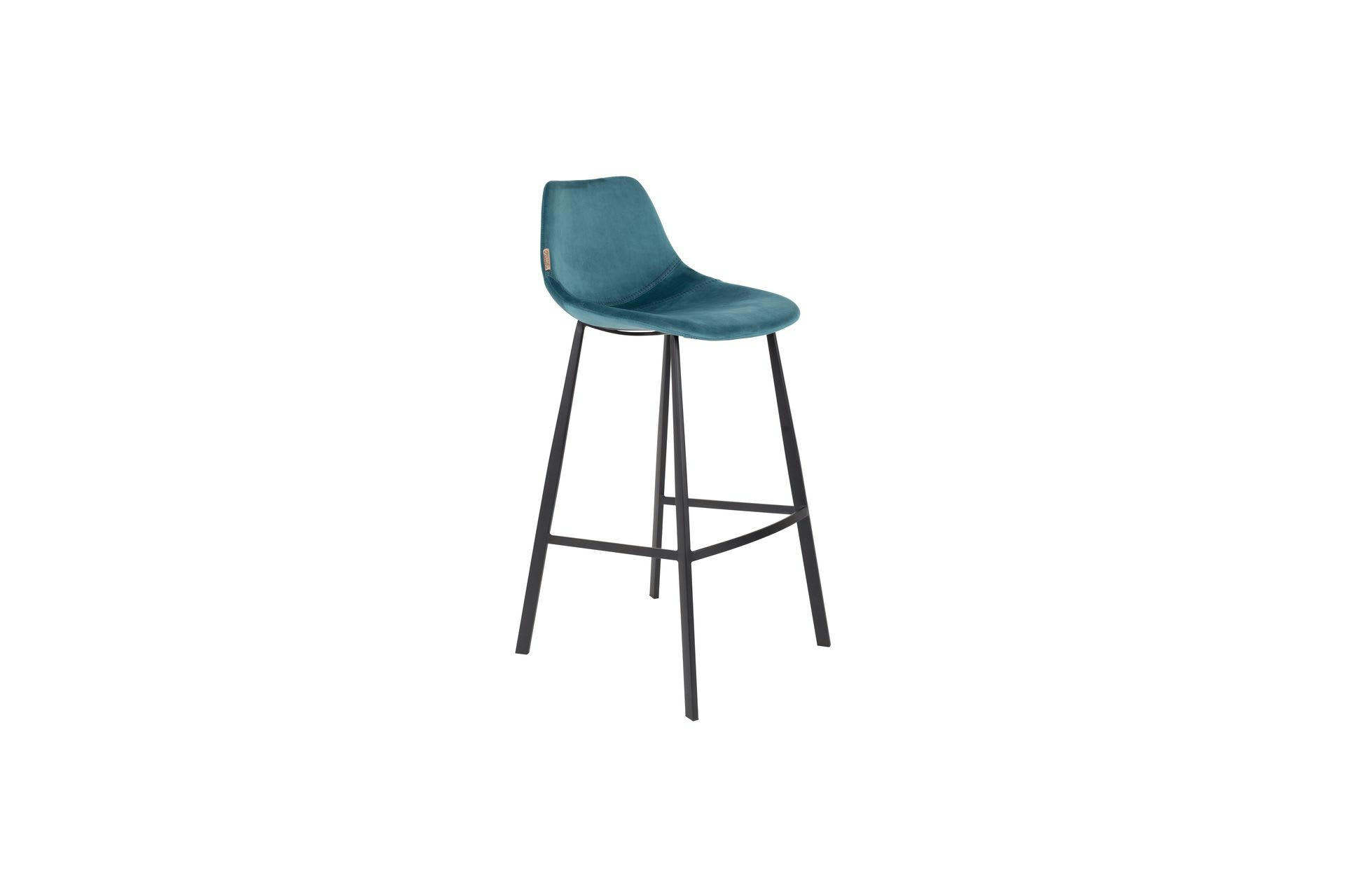 FRANKY - Tabouret de bar en velours bleu