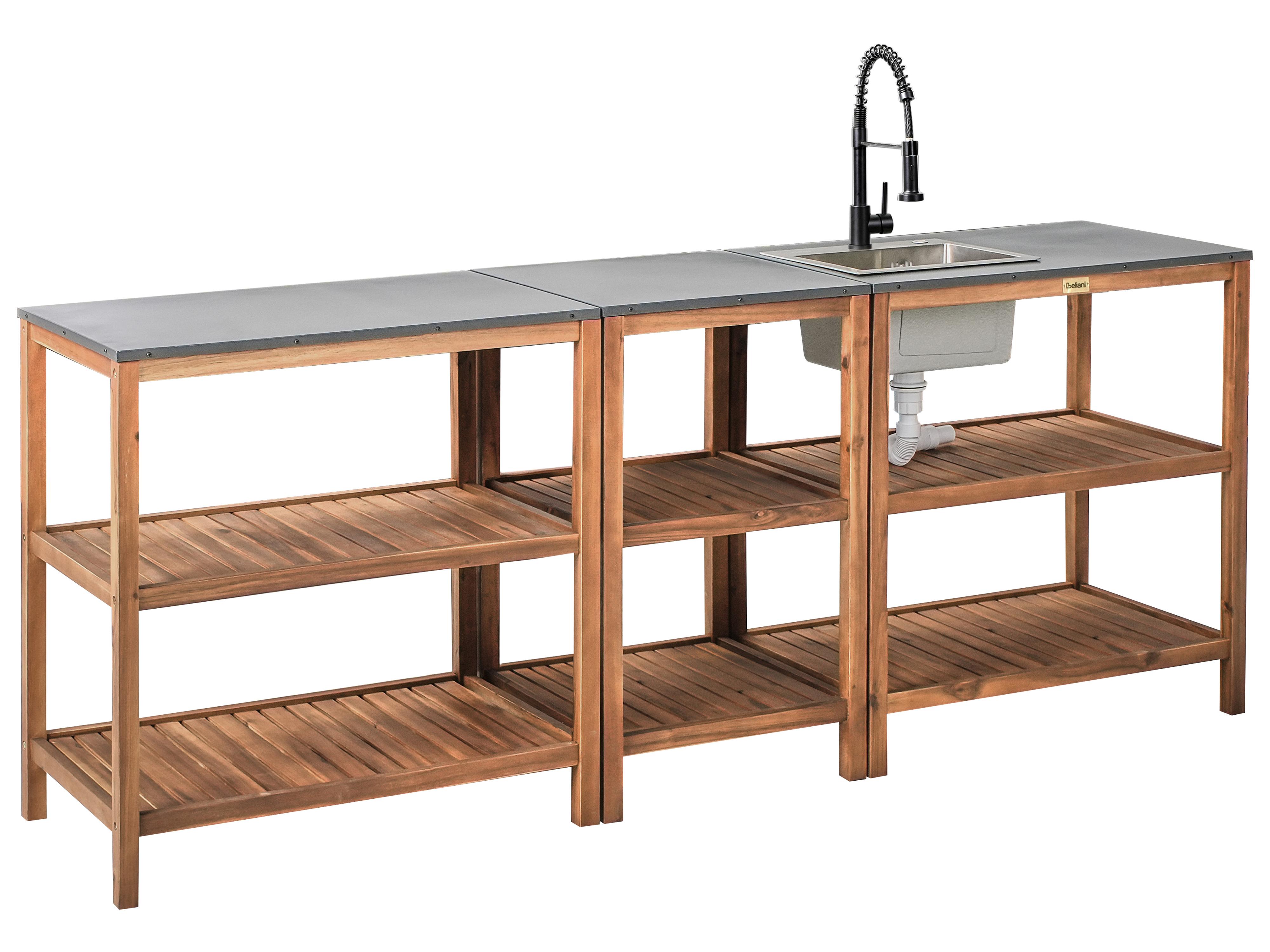 3 Piece Outdoor Kitchen Set with Sink BRUCOLI Acacia Wood Brown/ Black