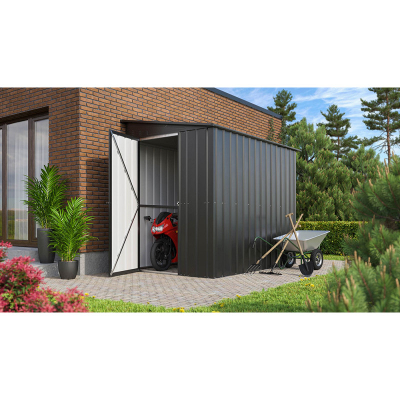 Abri de jardin adossé en métal Lean To 1 porte gris anthracite 1,55 x 2,42 x 2,03 m GLOBEL