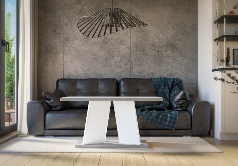Ława kawowa dekor betonu, biały mat 110x70 cm MURO MINI nowoczesny stolik