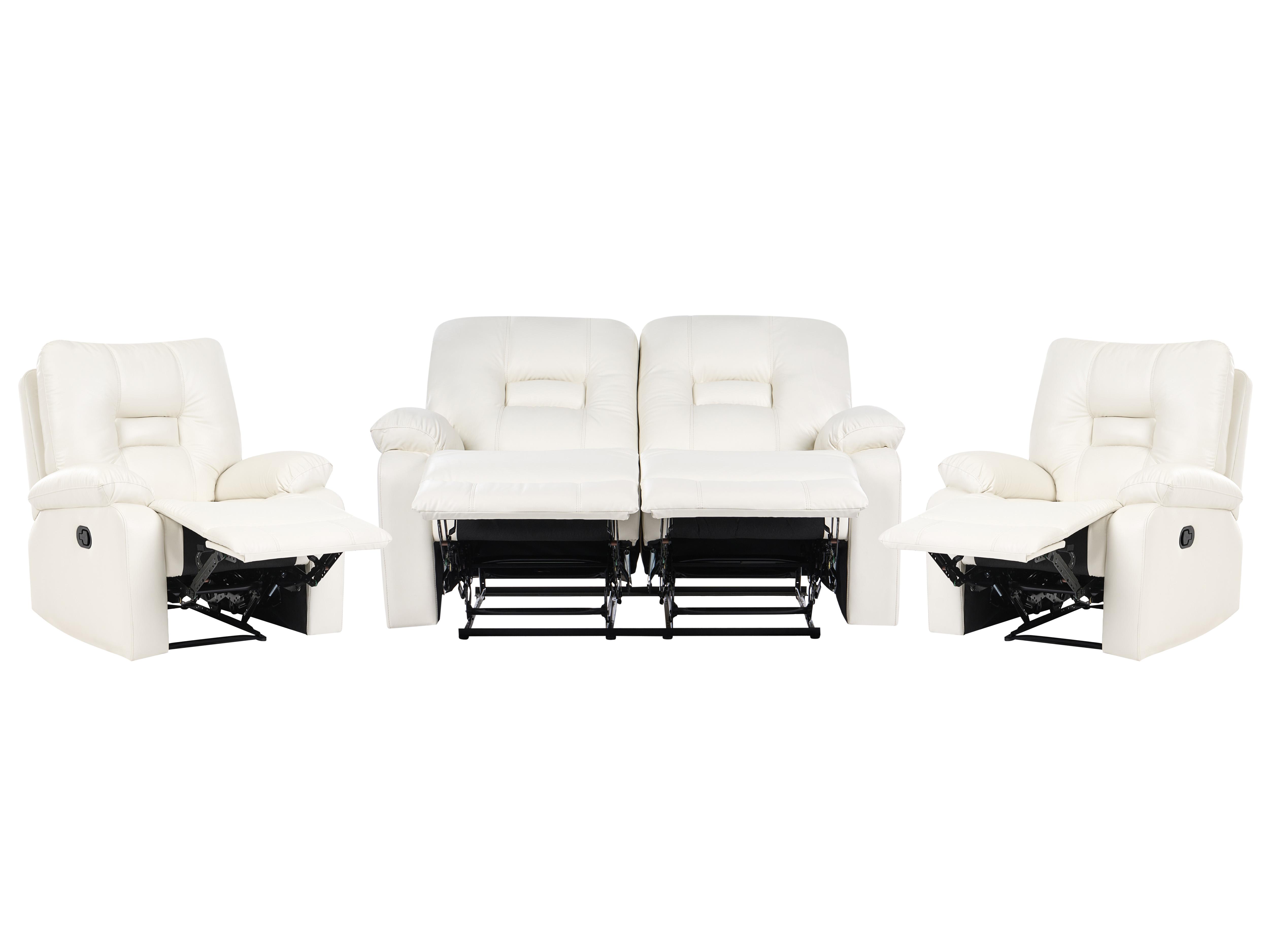 Manual Recliner Living Room Set 4 Seater BERGEN Faux Leather White