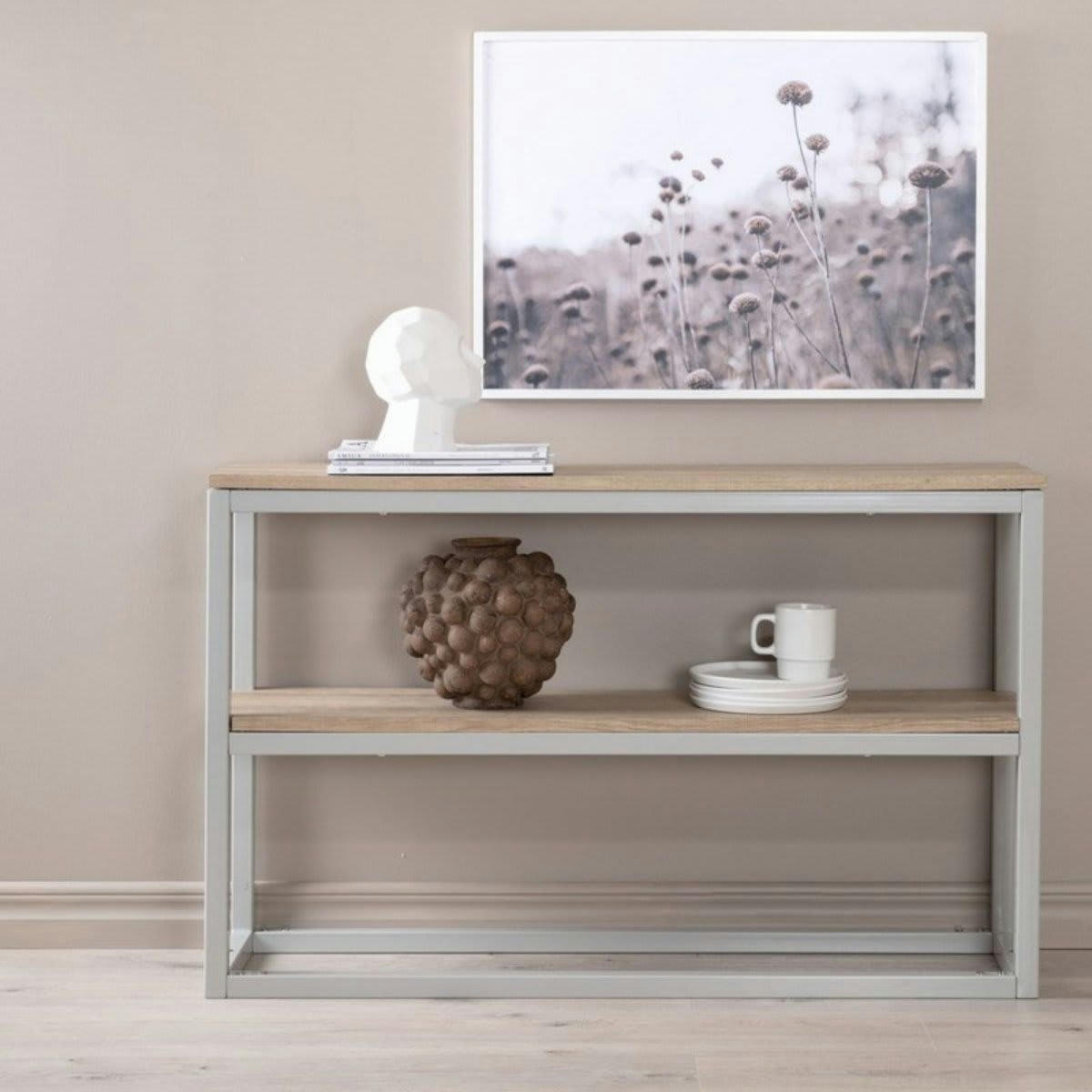 RITZ - Console 2 plateaux en bois clair et métal gris