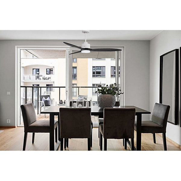 Modulo slim - Super destratificateur et ventilateur DC 132 cmBlanc pales bois noir avec Lumière 25 à 35 m²