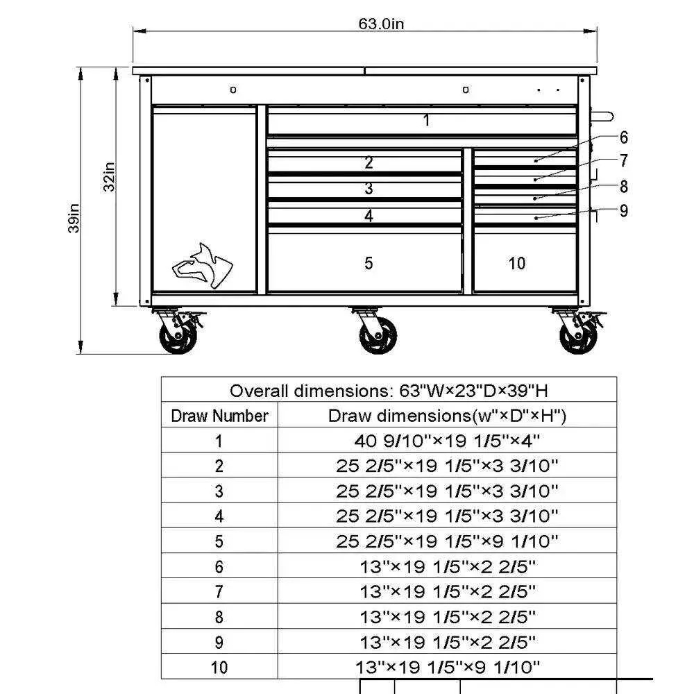 Husky 63 in. W x 23 in. D Heavy Duty 11-Drawer Mobile Workbench Cabinet with Flip-Top Stainless Steel Top in Matte Black
