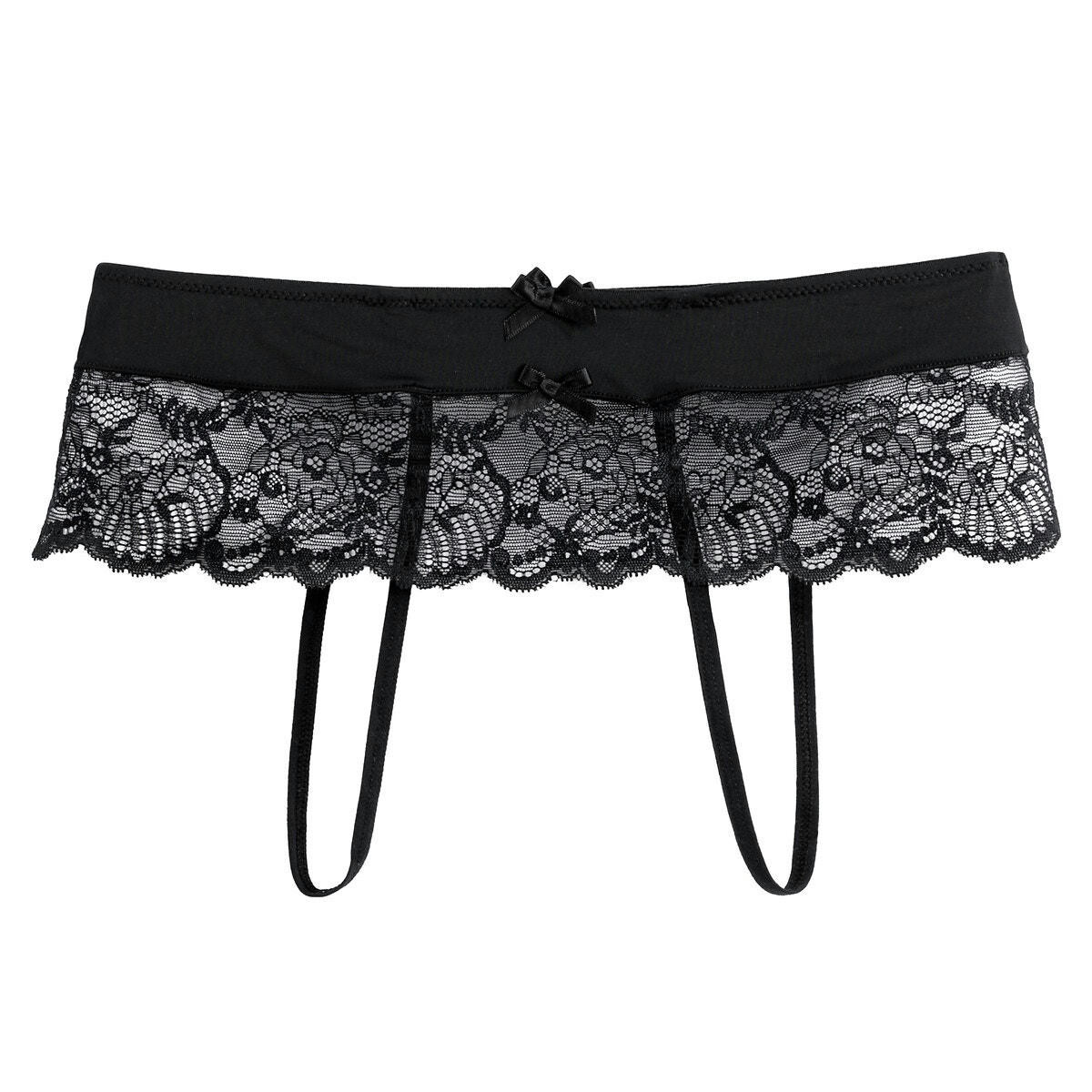 Shorty fendu en microfibre et dentelle