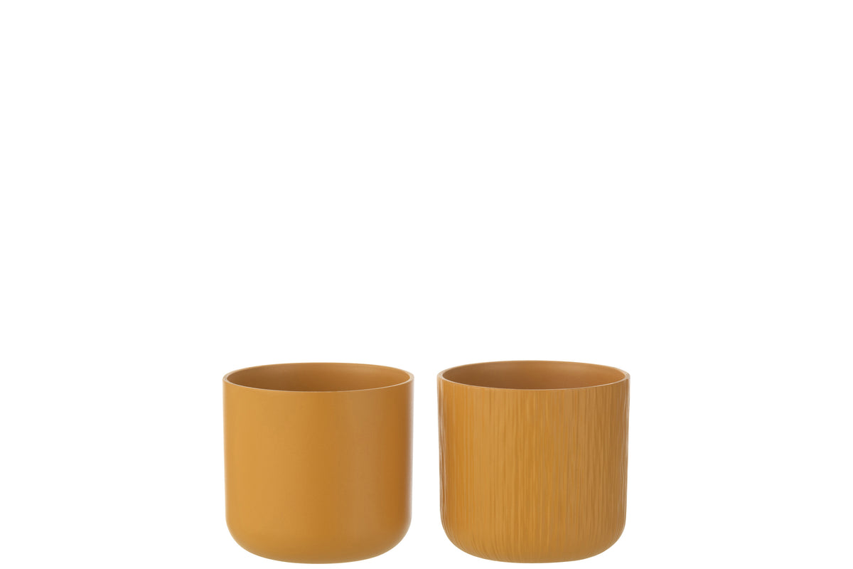 J-Line bloempot Gen - keramiek - oker - small - 2 stuks - Ø 13.5 cm