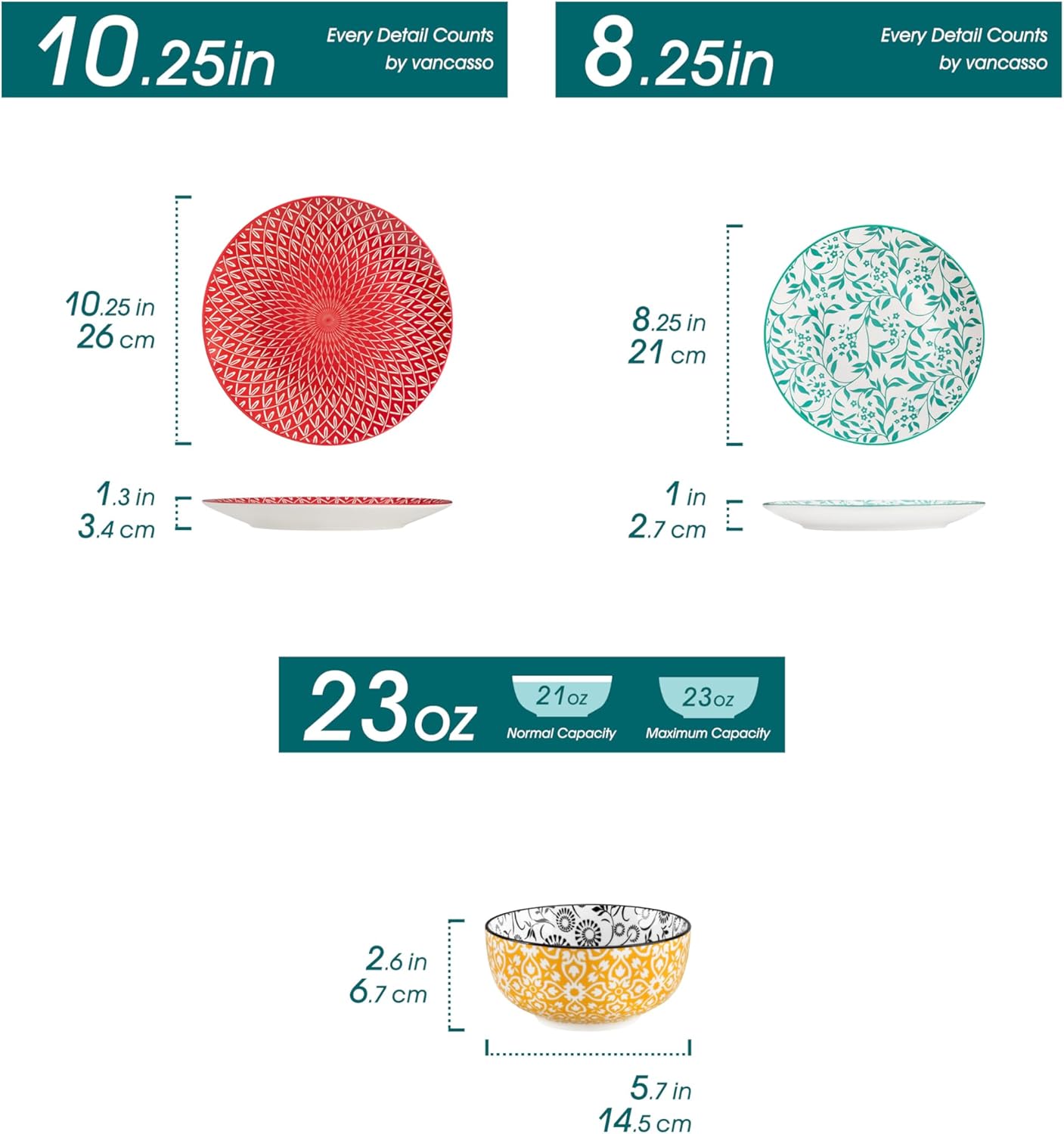 vancasso SELENE Plates and Bowls Set for 6, 18 Pieces Dinnerware Sets, Mircowave and Dishwasher Safe Dishes Set, Porcelain Muted Dinnerware