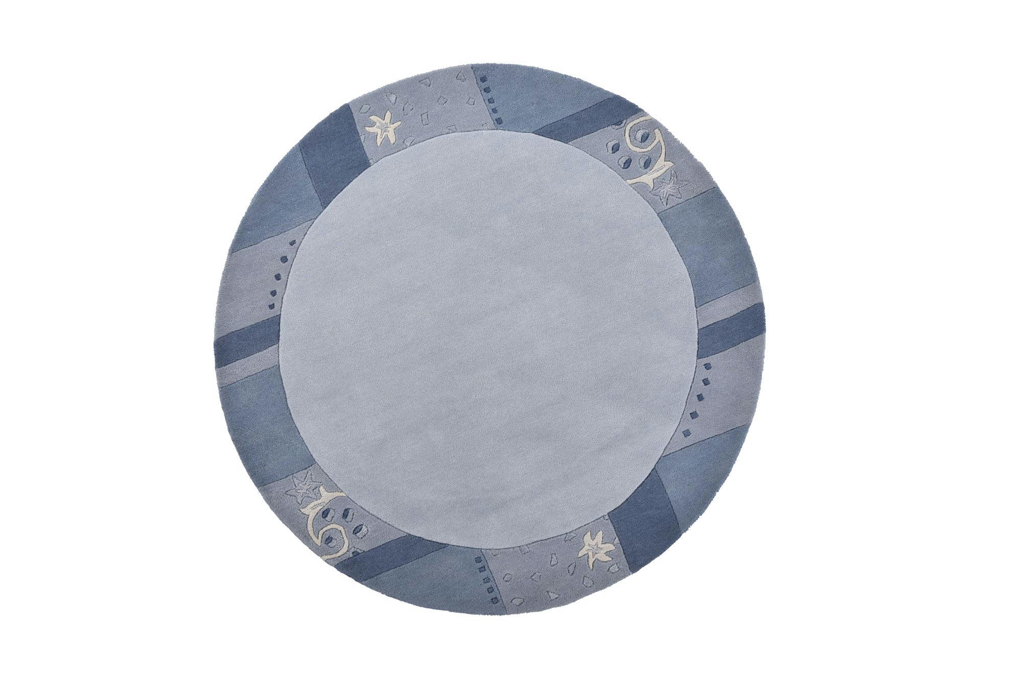 ROYAL GANGES - Tapis gabbeh floral en laine naturelle bleu clair Diam 150 cm