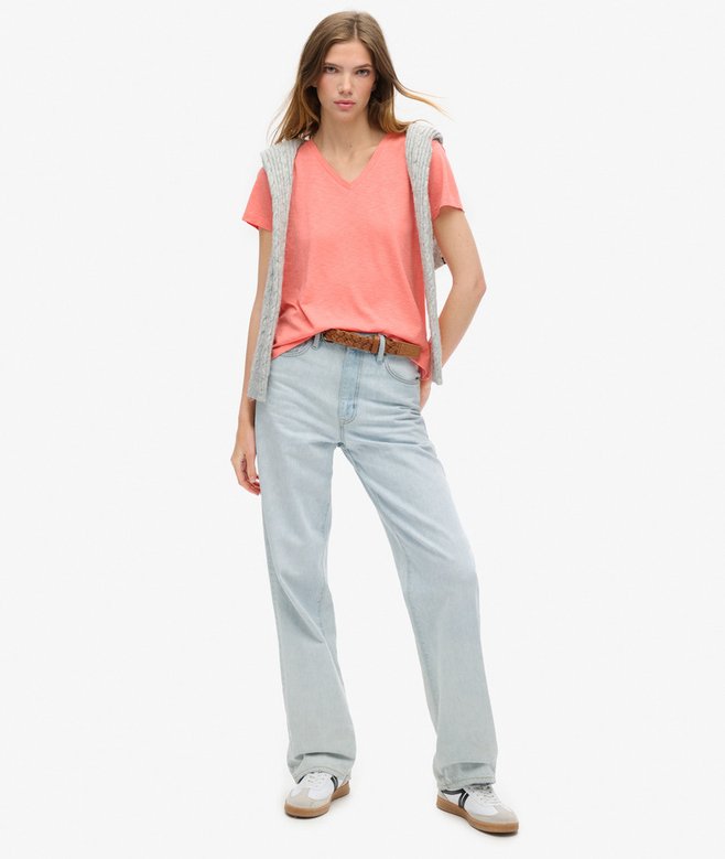 Slub Embroidered V-Neck T-Shirt