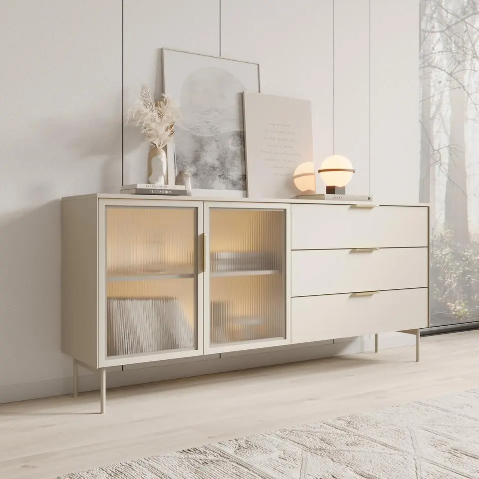 Meubella - Lomo - Dressoir 3 lades - Beige - 181 cm
