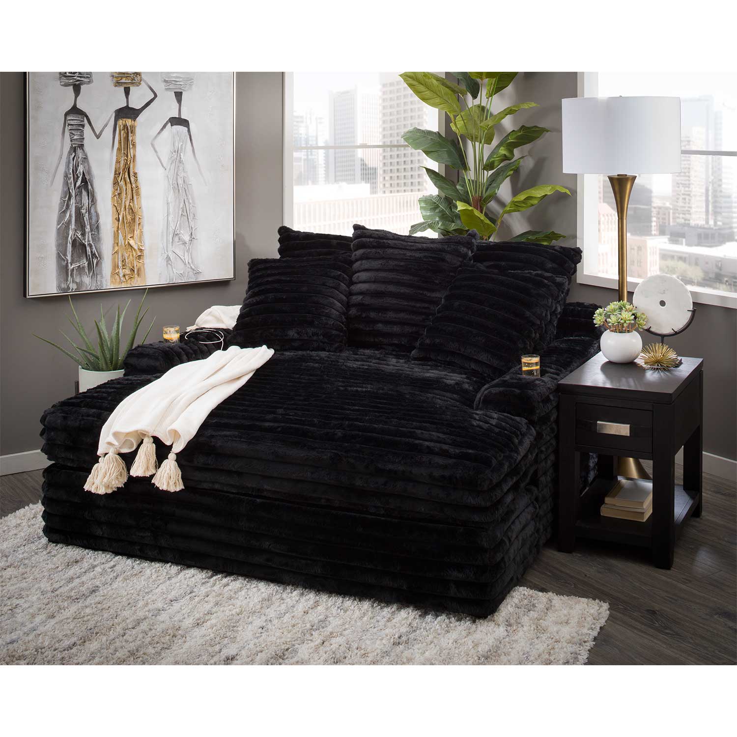 Nestle Chaise Lounge With Dual Cupholders And Charging Ports(Black/64)