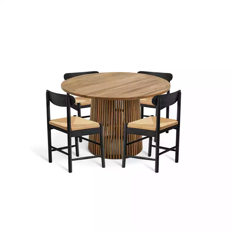 Habitat Jericho Natural Dining Table & 4 Black Chairs