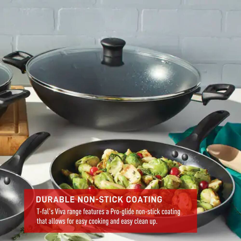 T-fal Jumbo Wok Pan with Glass Lid, Non-Stick, Dishwasher & Oven Safe, 36cm