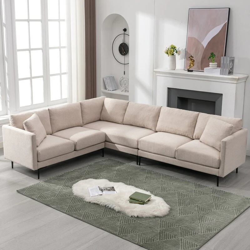 Mixoy Modular Sectional Sofa, L-Shaped Couch with Linen Fabric, Corner Couches and Sofas for Living Room