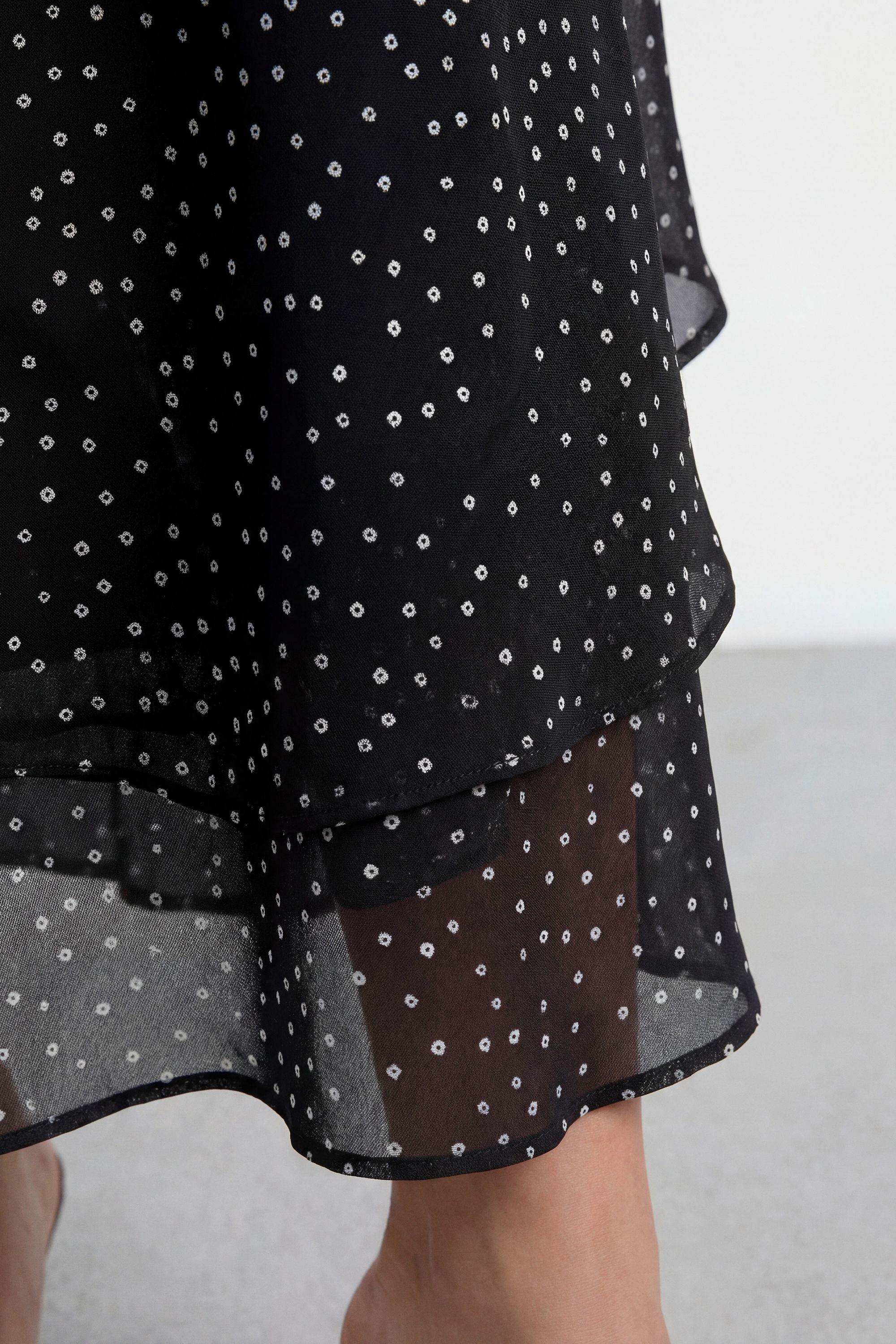 Warehouse Polka Dot High Waisted Bias Cut Ruffle Midi Skirt