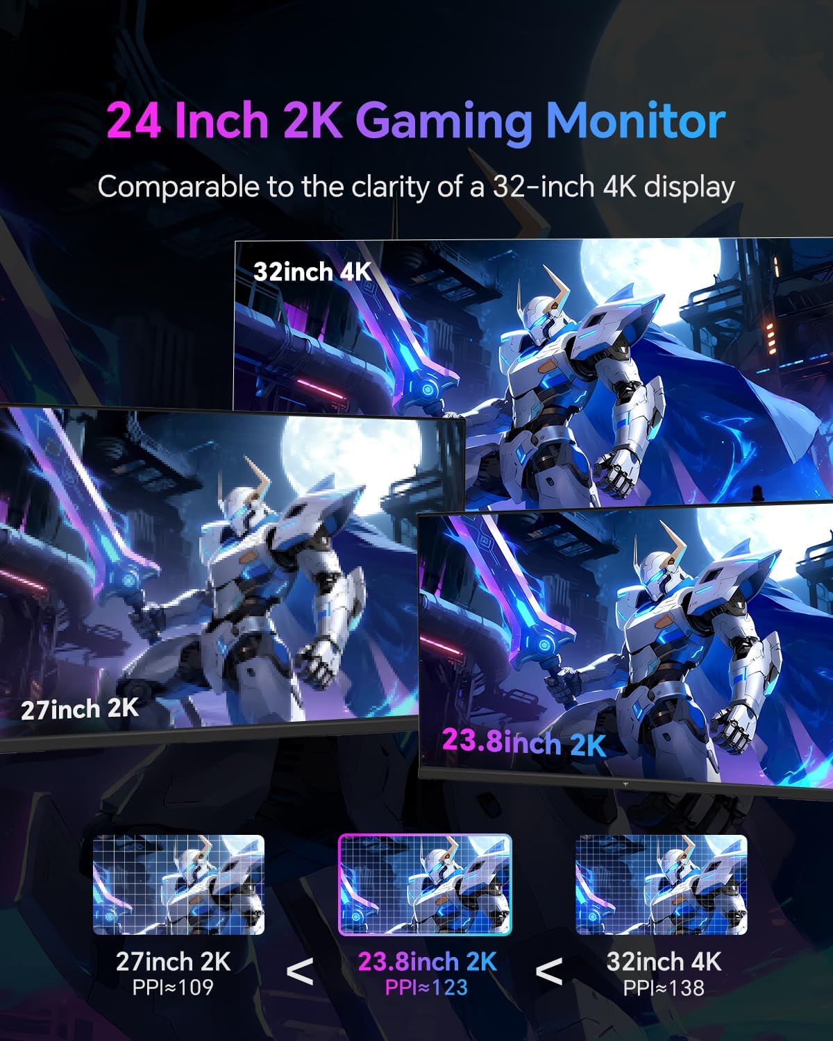 KTC 24 Inch Gaming Monitor 180Hz - 2K 1440P Computer Monitors  Fast IPS Monitor with HDR 400  Adaptive Sync  Up to 185Hz  HDMI 2.0 & Display Port 1.4  Height Adjustable  Vesa Mount  H24T7