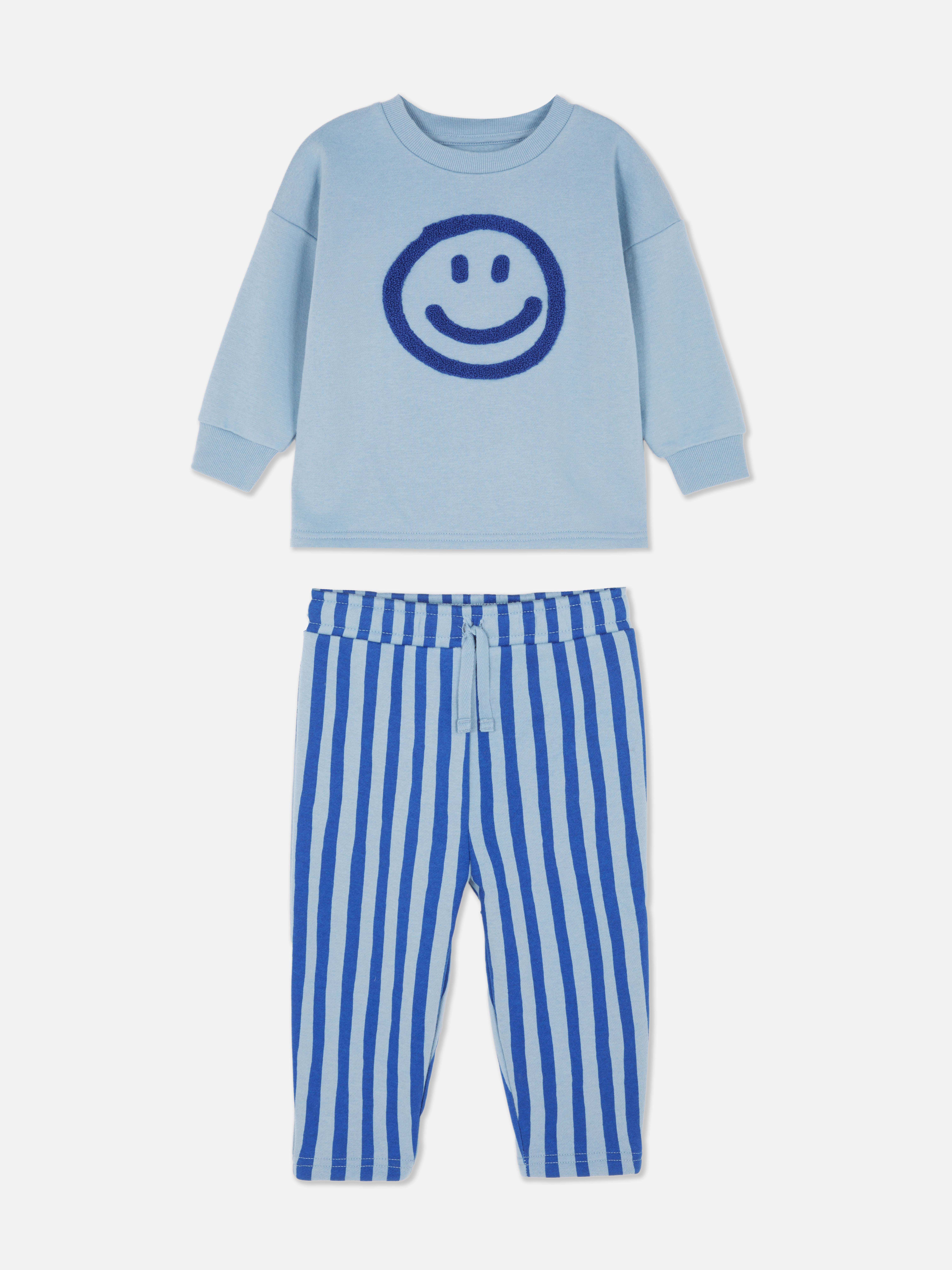 0-36mths | Bouclé Smiley Face Sweatshirt and Stripe Sweatpants Set