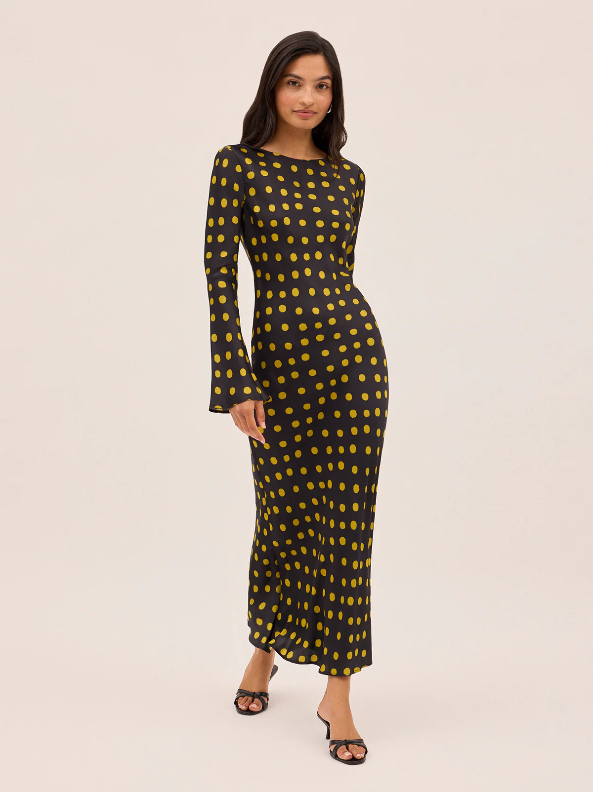 Keira Black Polka Dot Satin Dress