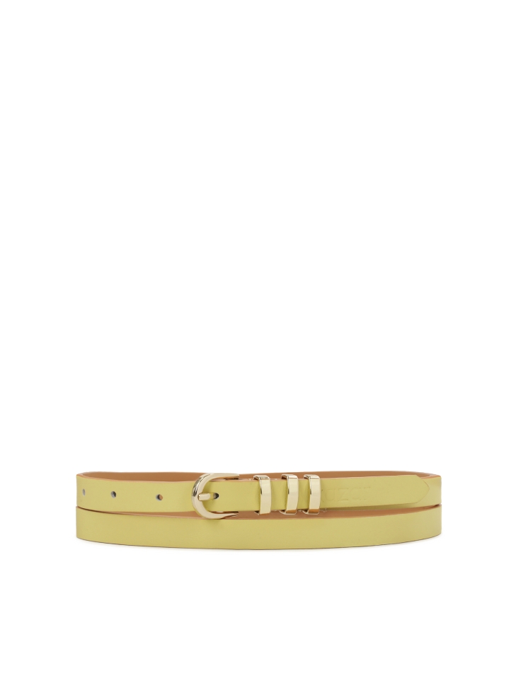Narrow leather belt with gold hardware