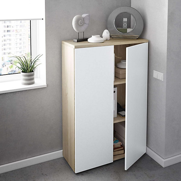 Armoire de rangement bureau avec 2 portes - Dim : 119 x 80 x 33 cm -PEGANE