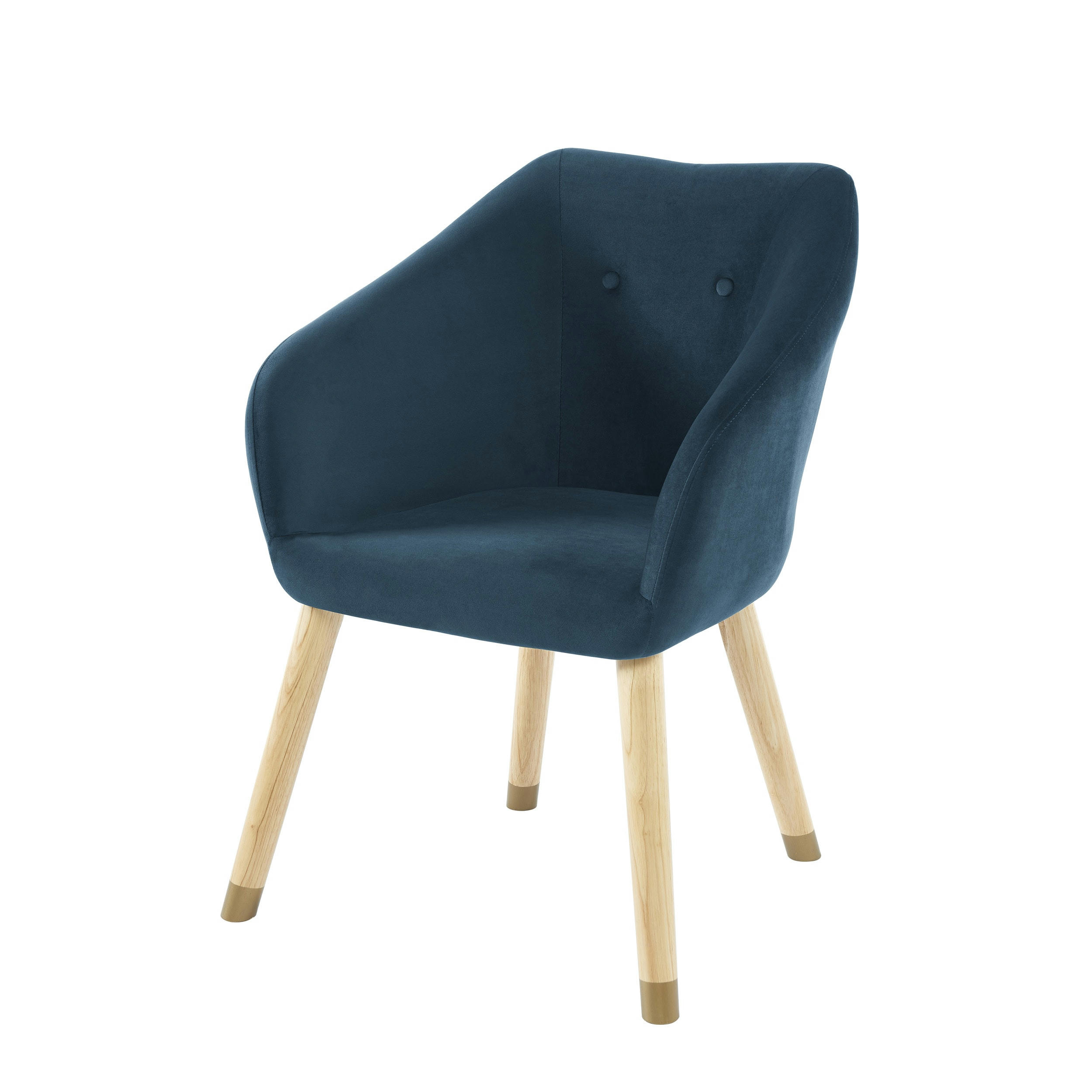 HILDA - Fauteuil   en velours bleu avec piètement bois et doré