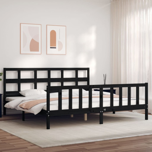 Rama łóżka z wezgłowiem czarna 200x200 cm lite drewno