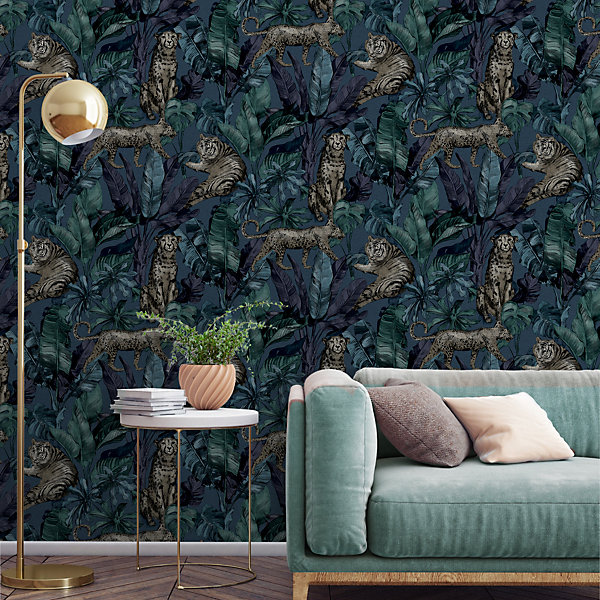 Papier peint Vinyle Intissé GoodHome Onax Sarcelle