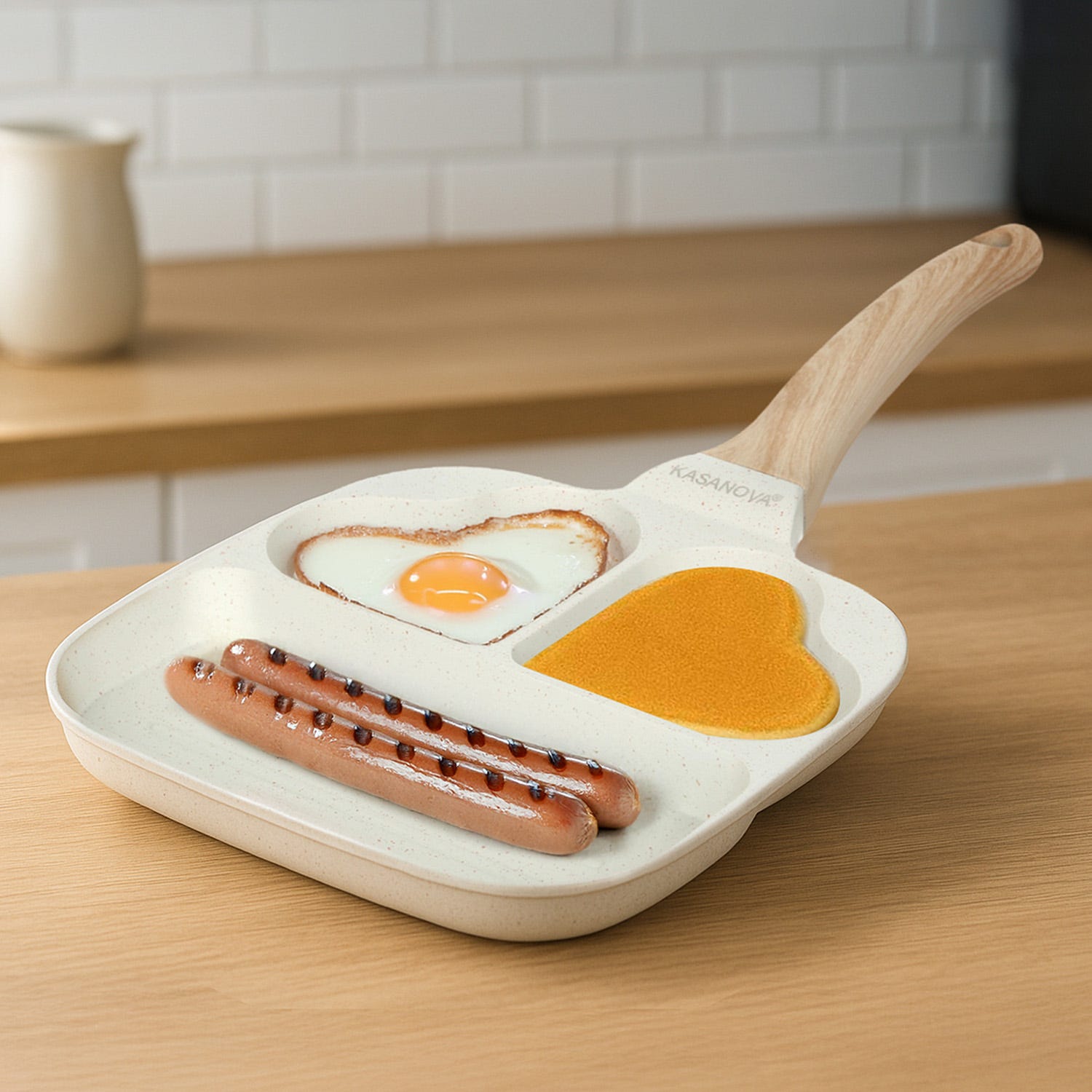 Padella 2 scomparti cuore e grill Mini Mania crema