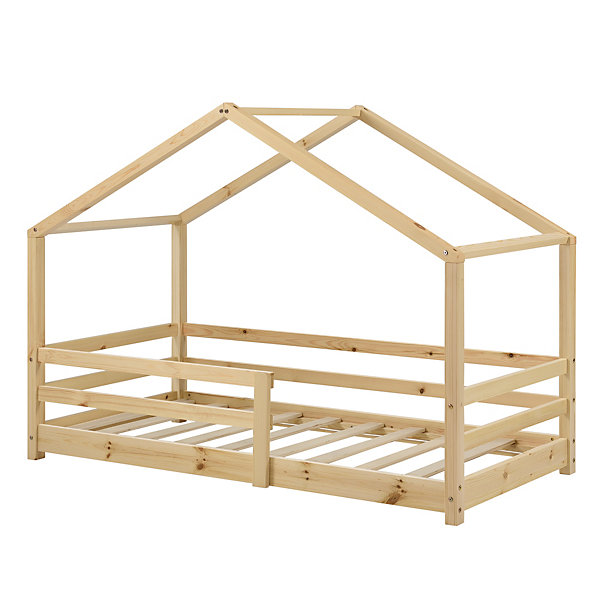 Lit d'Enfant Maison avec Barreaux de Sécurité Knätten Pin 70 x 140 cm Bois Naturel en.casa