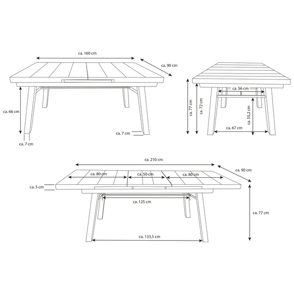 Diningtisch »Sydney«, BxHxT: 160 - 210 x 77 x 90 cm, Tischplatte: Keramikfliesen