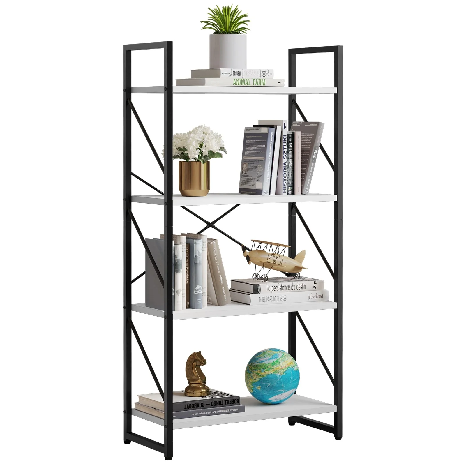 Roul Wood 4-Tier Bookshelf Free Standing 4 Shelf Bookcases Open Display Storage White