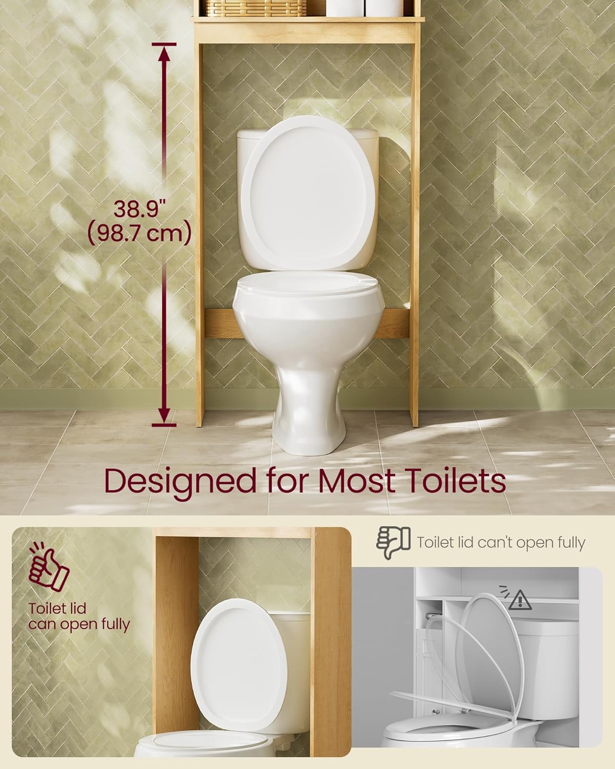 VASAGLE MAXE Collection - Over the Toilet Storage Cabinet, 23.6-Inch Wide Mid Century Modern Bathroom Organizer with Fluted Doors, Adjustable Shelf, Space-Saving, Oak Beige UBTS028YC01S
